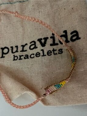 Pura Vida Pink Woven Friendship Bracelet with Gold Chain Accent